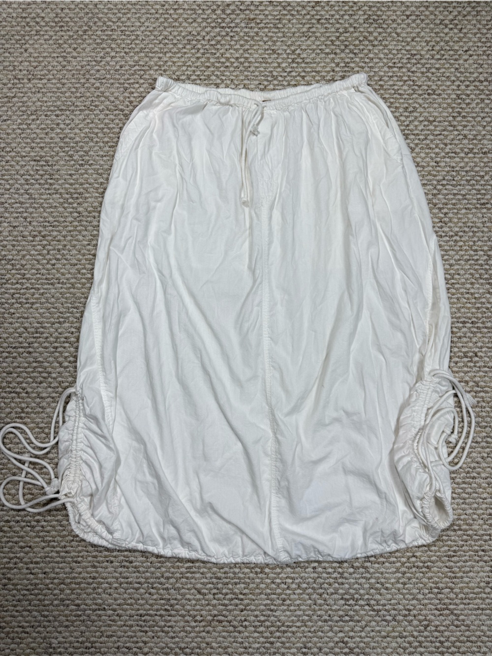 Free People White Perfect Parachute Ruched Drawstring Bubble Hem Midi Boho Skirt